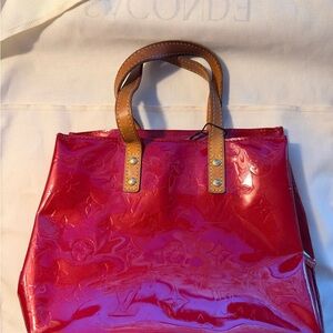 Louis Vuitton Red Patent Mini Tote with Brown Handles